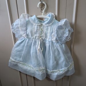 Vintage Light Blue Lace Trim Kids Formal Dress